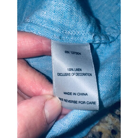 John Mark Sky Blue Embroidered Star Linen Patriotic USA Button Up Top Money - Picture 5 of 9